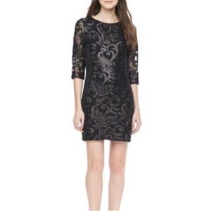 Greylin Trixie Sequined & Mesh 3/4 Sleeve Dress